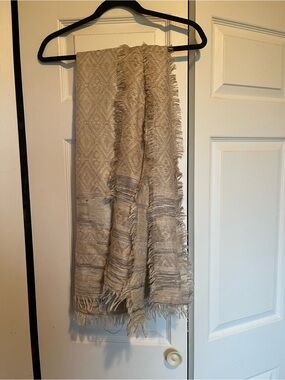 Express Beige/Taupe Fringed Woven Scarf